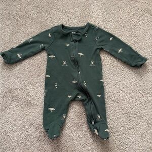 Carter's Dark Green Footed One-Piece with Cream Woodland Motif